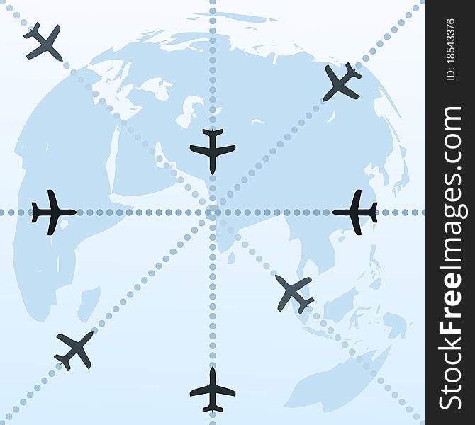 Routes of planes in the world. A illustration. Routes of planes in the world. A illustration