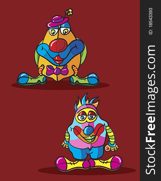 Clowns cartoon, abstract vector art illustration