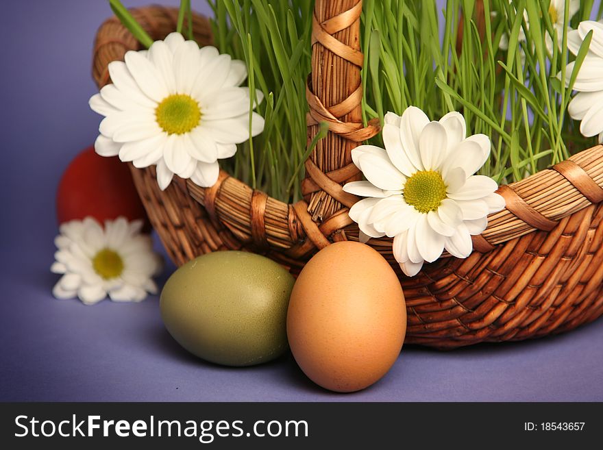 Bright easter eggs on blue