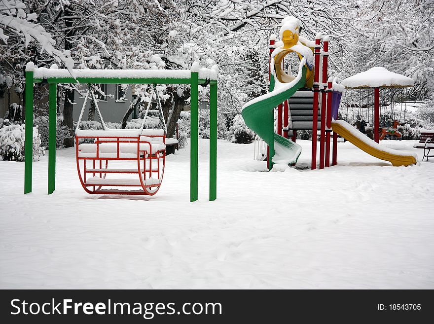 Playground with snow