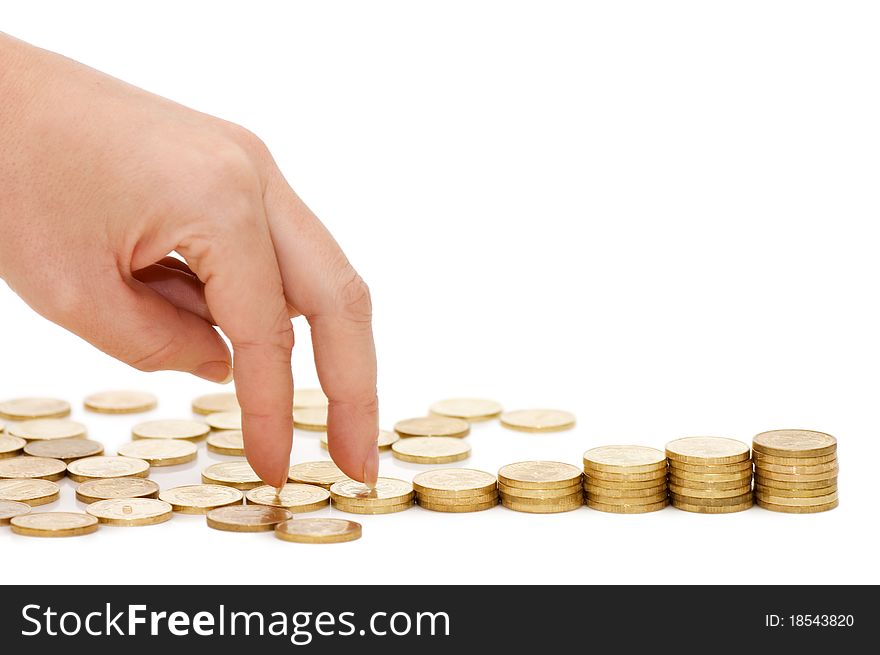 Hands With Coins Isolated On White Background