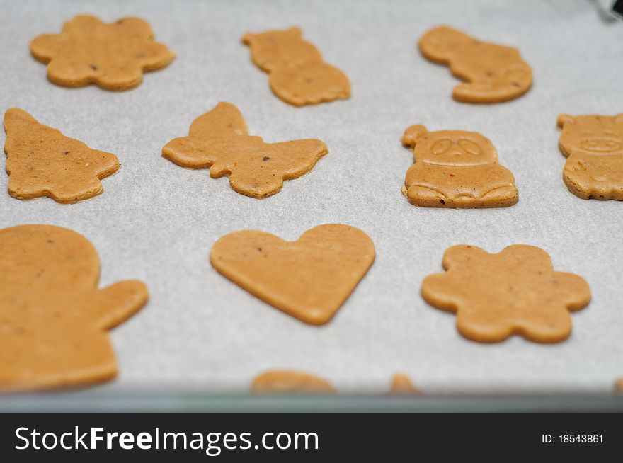 Gingerbread shapes ready for oven