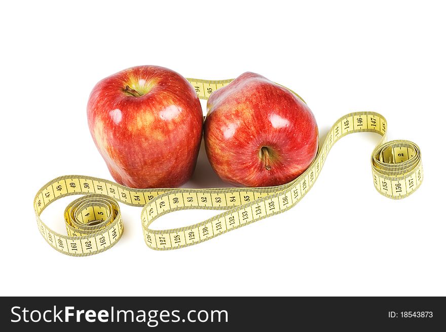 Red apple with tape isolated on white background