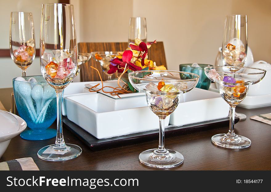 Set of glassware on the table in still life style. Set of glassware on the table in still life style