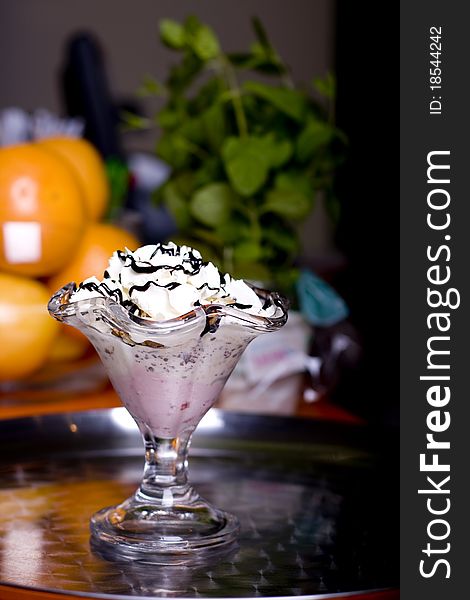 Ice cream with dressing close up shoot