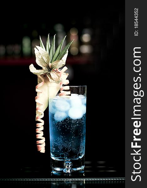 Blue lagoon cocktail served in a glass