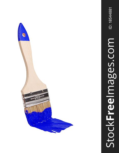 Studio photography of a brush and blue paint in white back. Studio photography of a brush and blue paint in white back