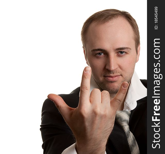 Disheveled businessman with unleashed a tie on a white background