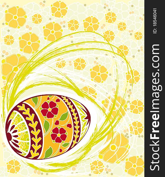 Easter background with egg and flowers