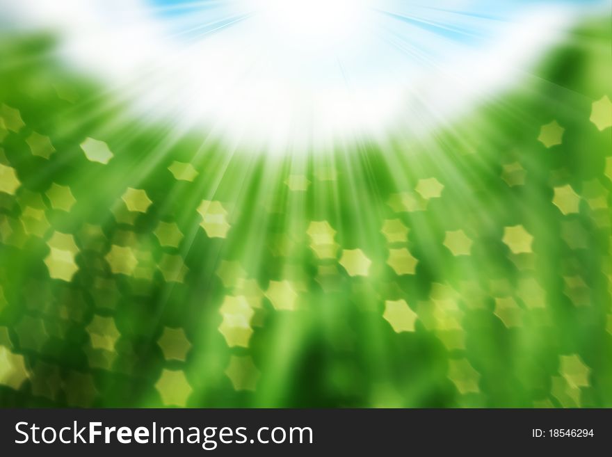 Nature spring bokeh background with sun beam