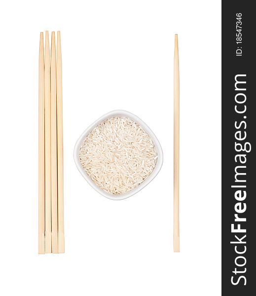 Chopsticks and rise, isolated on white