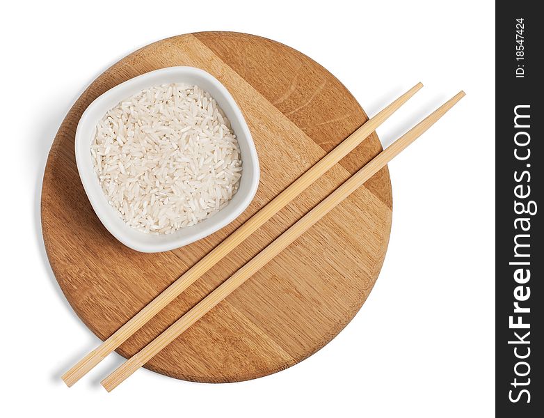 Chopsticks and rise, isolated on white