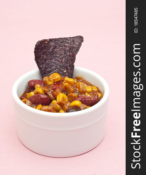 Tasty Black Bean Dip with Blue Corn Tortilla Chips.