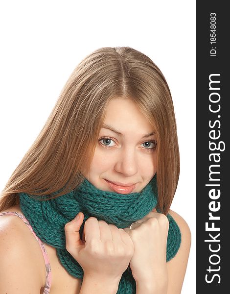 Young Woman With Scarf  On White Background