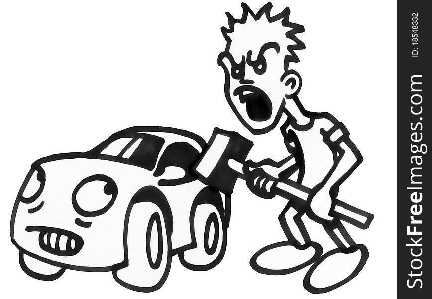 Simple draw of angry man and car