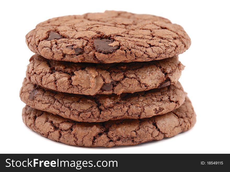 Double chocolate cookies isolated on a white background. Double chocolate cookies isolated on a white background