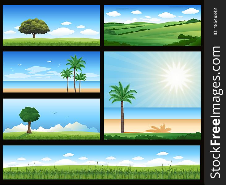 Various landscape illustration, beach and spring landscape. Various landscape illustration, beach and spring landscape
