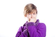 Young Woman In A Warm Violet Sweater Stock Images