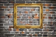 Golden Frame On Old Brick Wall Royalty Free Stock Image Golden Frame On Old Brick Wall Royalty Free Stock Image