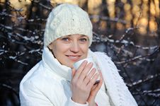 Woman In The Winter Forest Royalty Free Stock Image