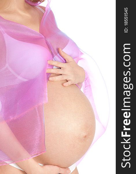 Pregnant tummy on an isolated white background. Pregnant tummy on an isolated white background
