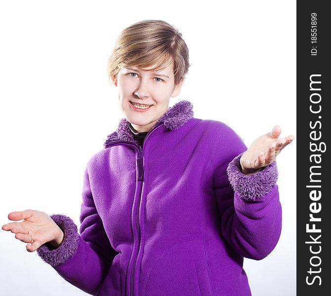 Young Woman In A Warm Violet Sweater