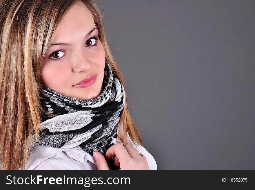 Smiling Woman on grey background