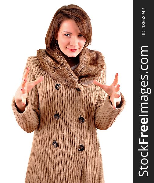 Portrait of happy smiling woman, isolated on white background