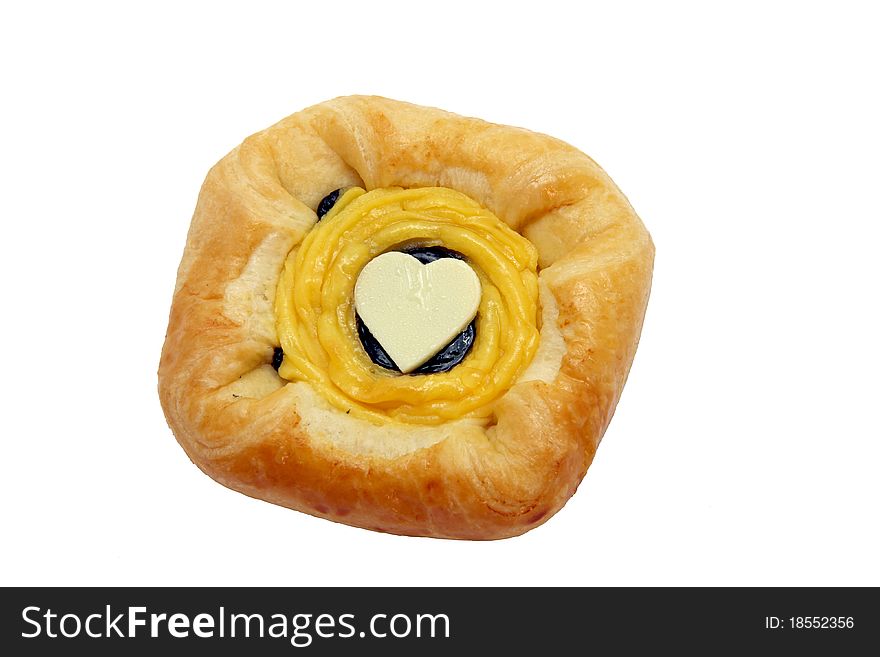 Isolated blueberry danish bun on white