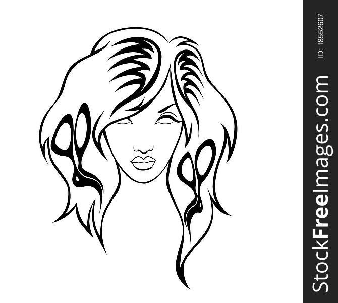 Illustration of girl with hairdressing accessories in her hair. Illustration of girl with hairdressing accessories in her hair