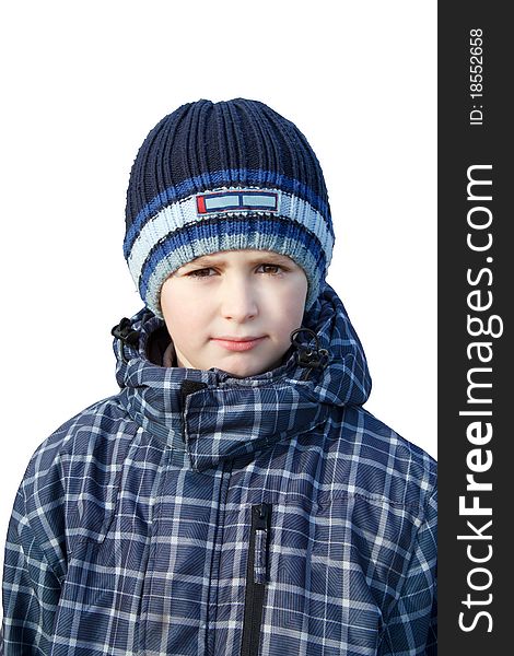 Small Boy Dressed To Winter Cloth Isolated