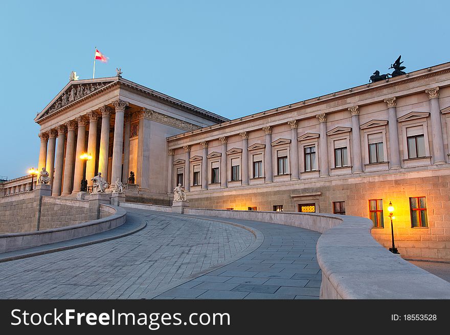 Austrian Parliament in Vienna at sunrise