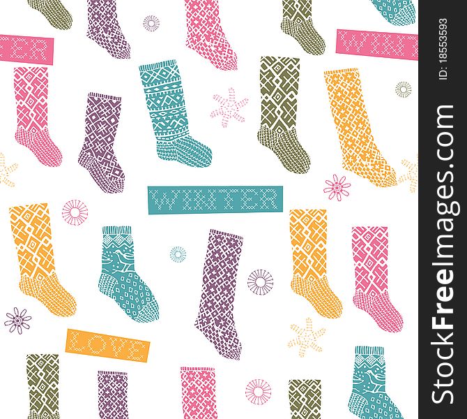 Winter seamless pattern with color socks. Winter seamless pattern with color socks