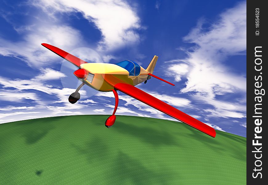 3d illustration of sport airplane in flight