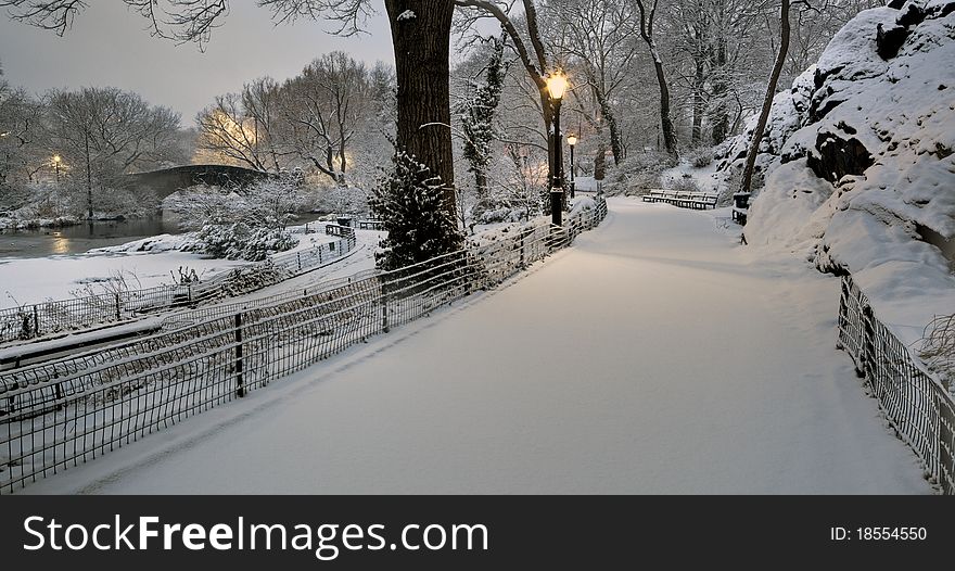 Central Park - New York City during a snow storm. Central Park - New York City during a snow storm