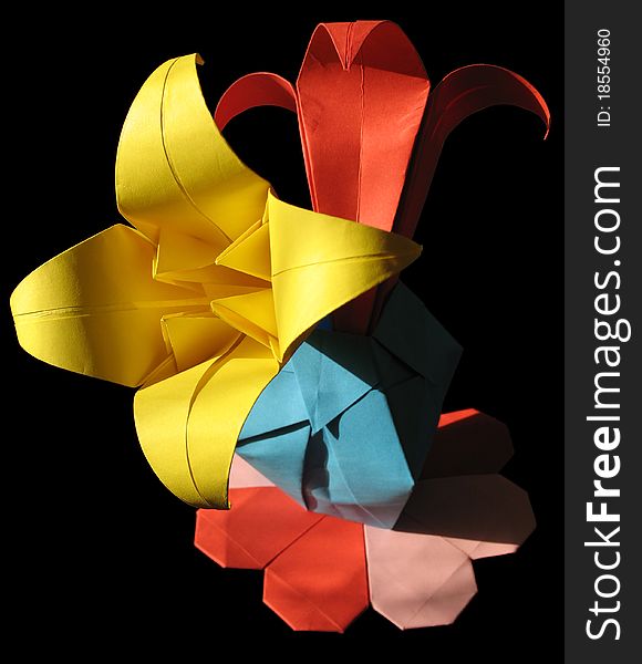 Origami bouquet isolated on black