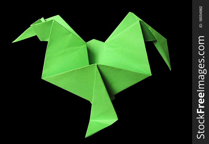 Origami green cock isolated on black