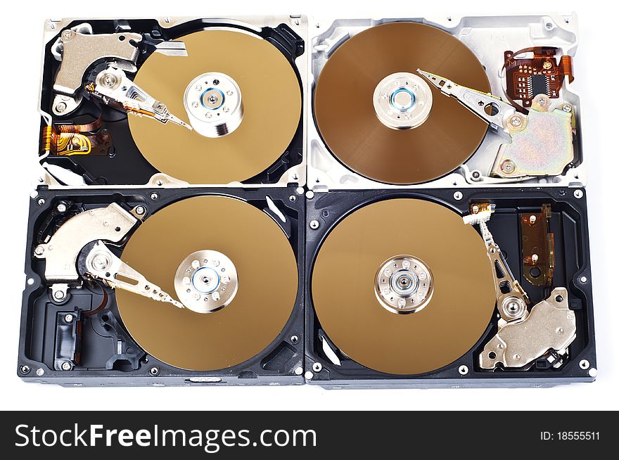 Four hard drive on white background. Four hard drive on white background