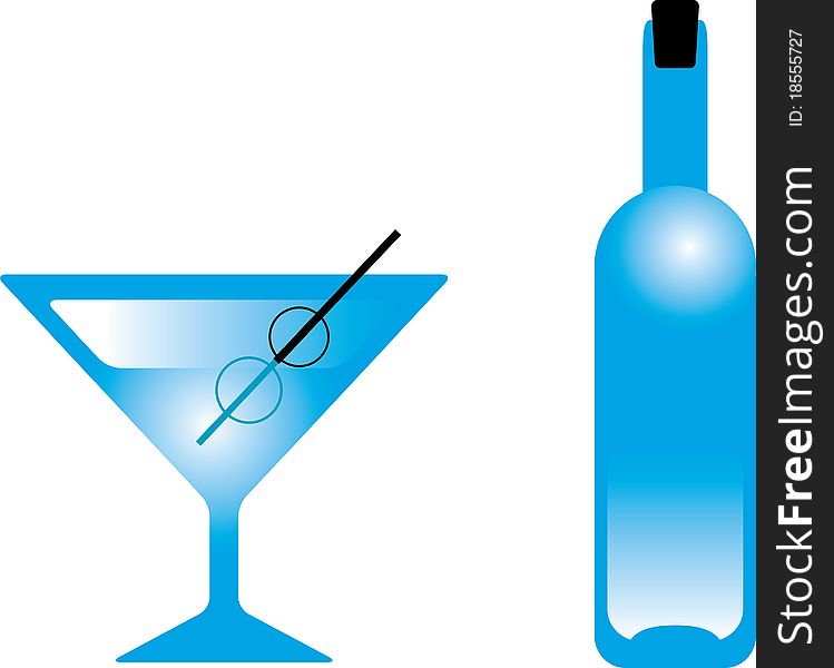 Glass and Bottle illustration on white background