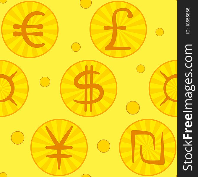 Abstract seamless background, currency signs. Abstract seamless background, currency signs