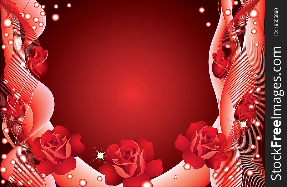 Red background with roses, ribbons and stars. Red background with roses, ribbons and stars.