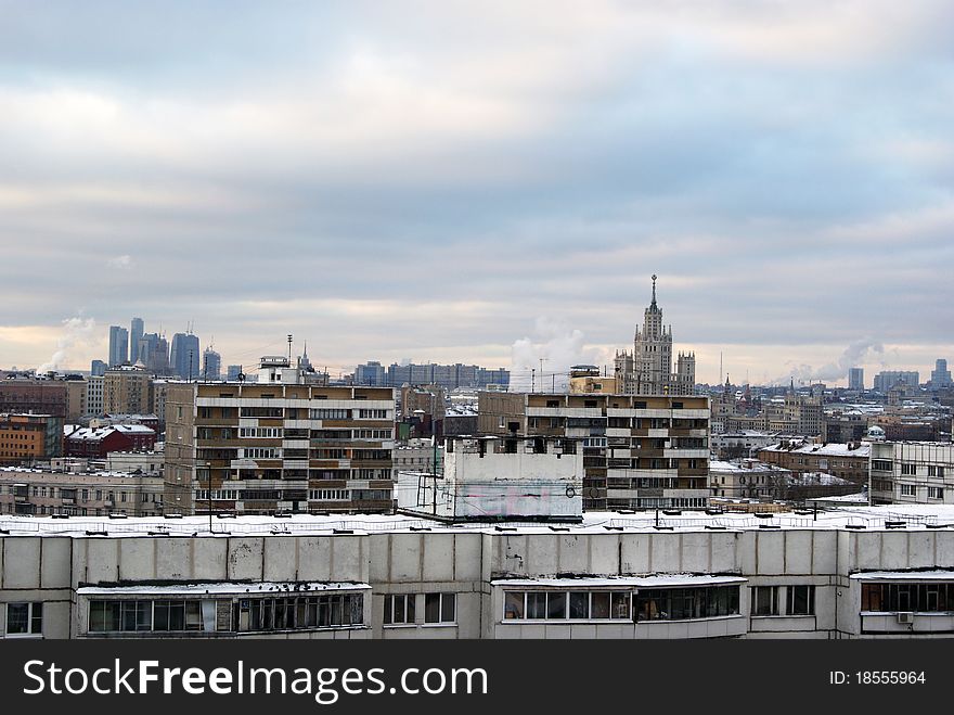 Moscow architectural skyscrapers in winter