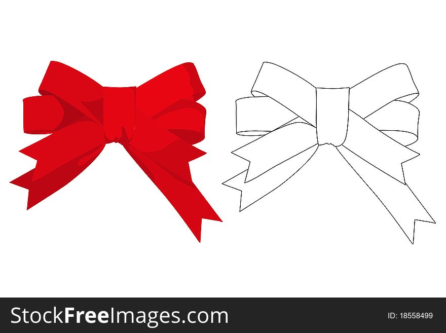 Red gift bow. Ribbon. on white bakcground