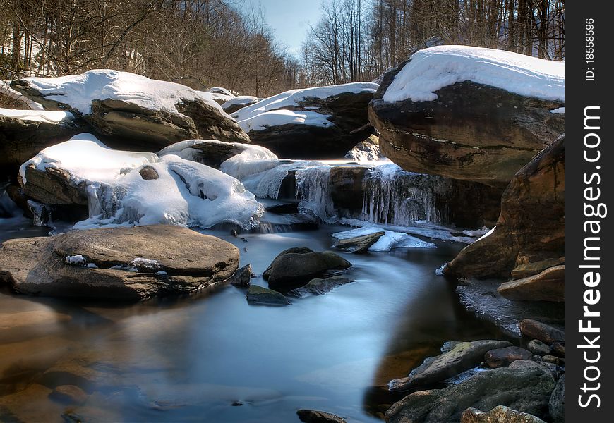 Mountain River Rapids In Winter