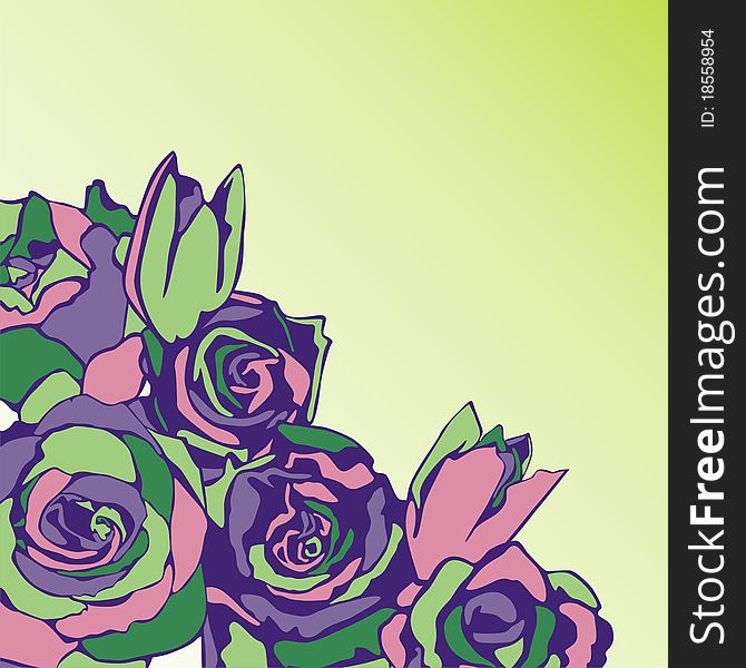 Vector postcard consist of flowers on green background. Vector illustration. Vector postcard consist of flowers on green background. Vector illustration