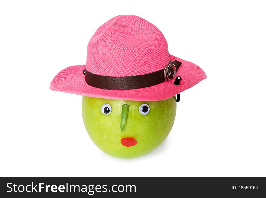 Amusing apple in a hat. Amusing apple in a hat