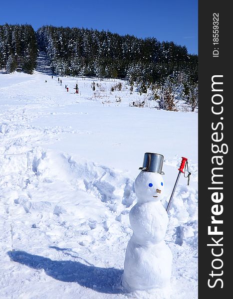 Winter Fun Scene With Snowman