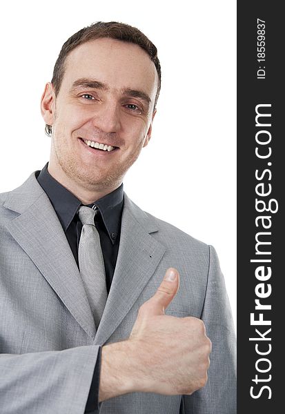 Success businessman on a white background.