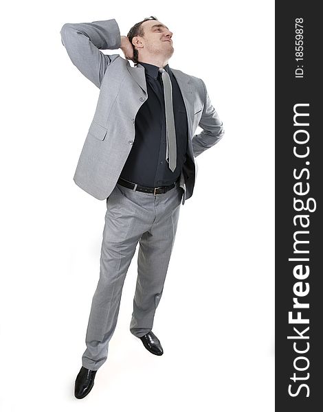 Relaxing businessman on a white background.