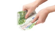 Close-up  Euro Banknote In Hand Stock Images